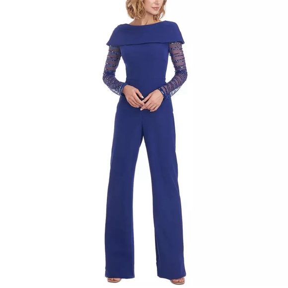 JS Collections Sequined Pintuck Jumpsuit in Blue, Size 4 New w/Tag, Retail $298 - Picture 4 of 14